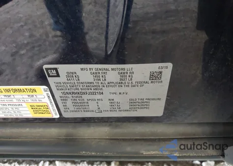 2015 Chevrolet Traverse 2Lt from USA, damaged, VIN 1GNKRHKDXFJ322104